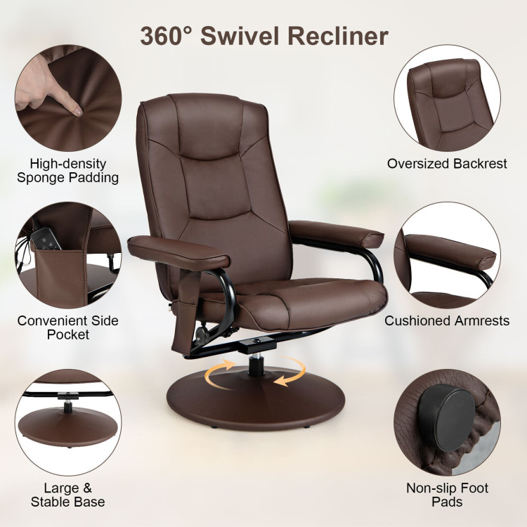 360°Swivel Massage Recliner Chair with Ottoman-BrownCostway Gallery View 9 of 10